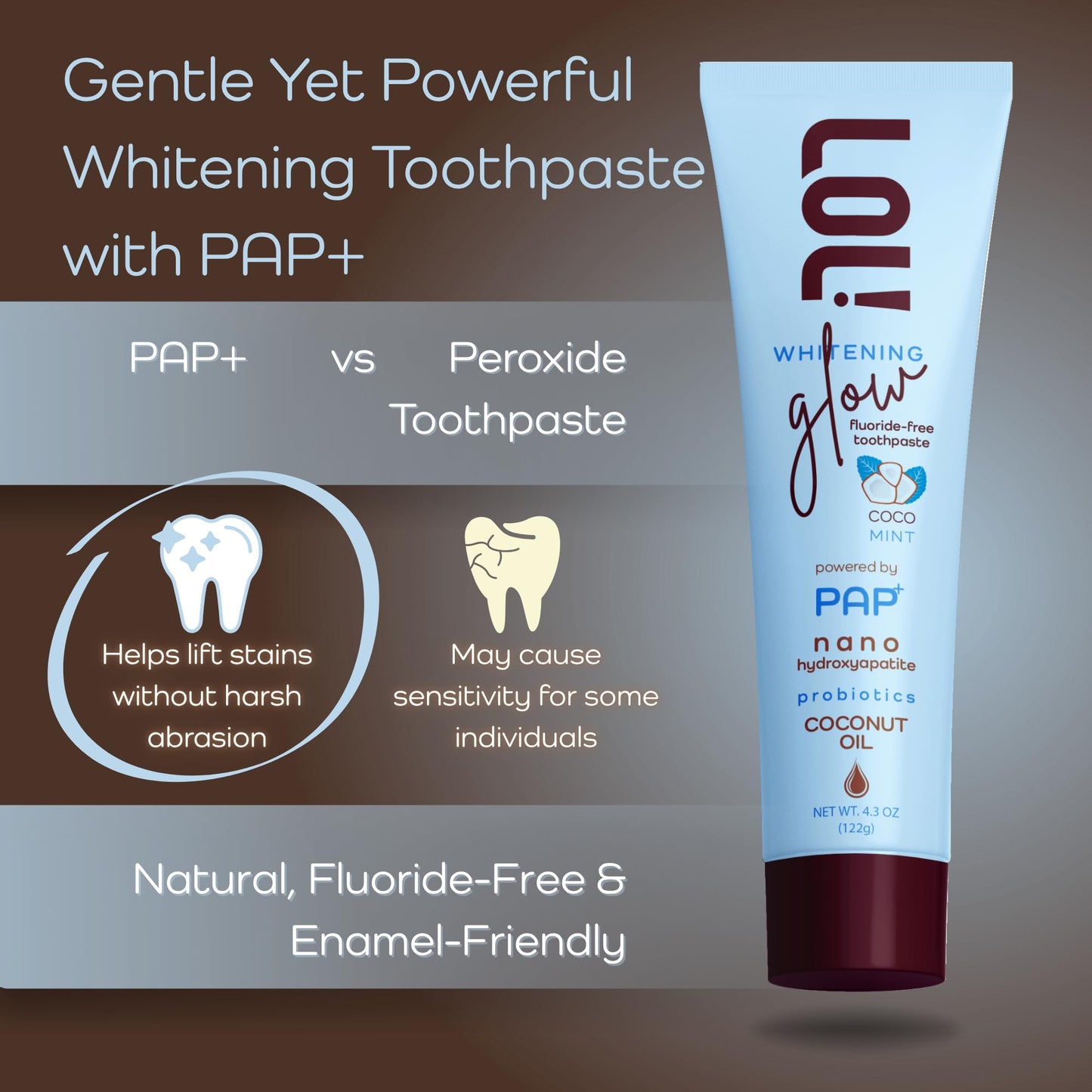 LOL Whitening Toothpaste Sensitive Teeth – Fluoride Free, Pap + Nano Hydroxyapatite Toothpaste, Coconut Oil, Probiotics & Xylitol, Natural Coconut Flavor