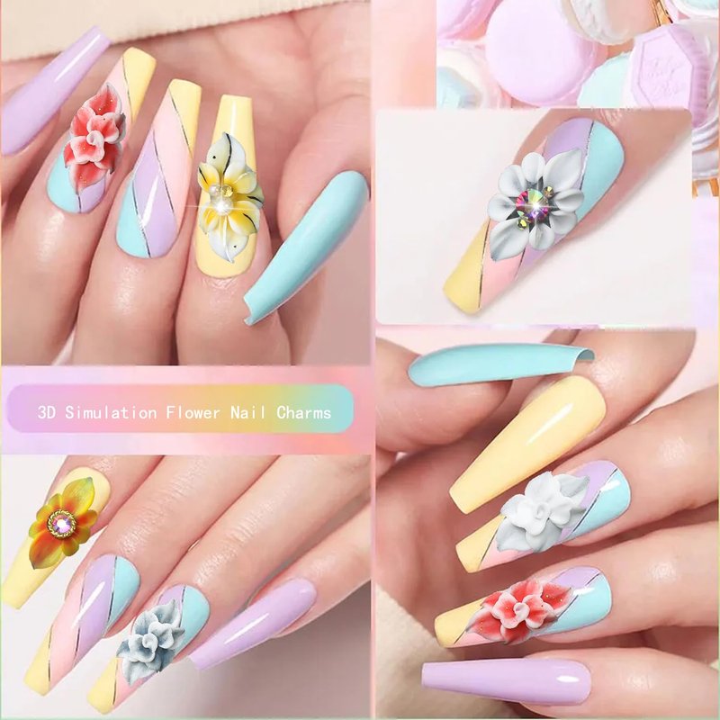 WOKOTO 12 Pcs 3D Flower Nail Charms - Embossed Acrylic Nail Art Gems | Simulation Floral Design