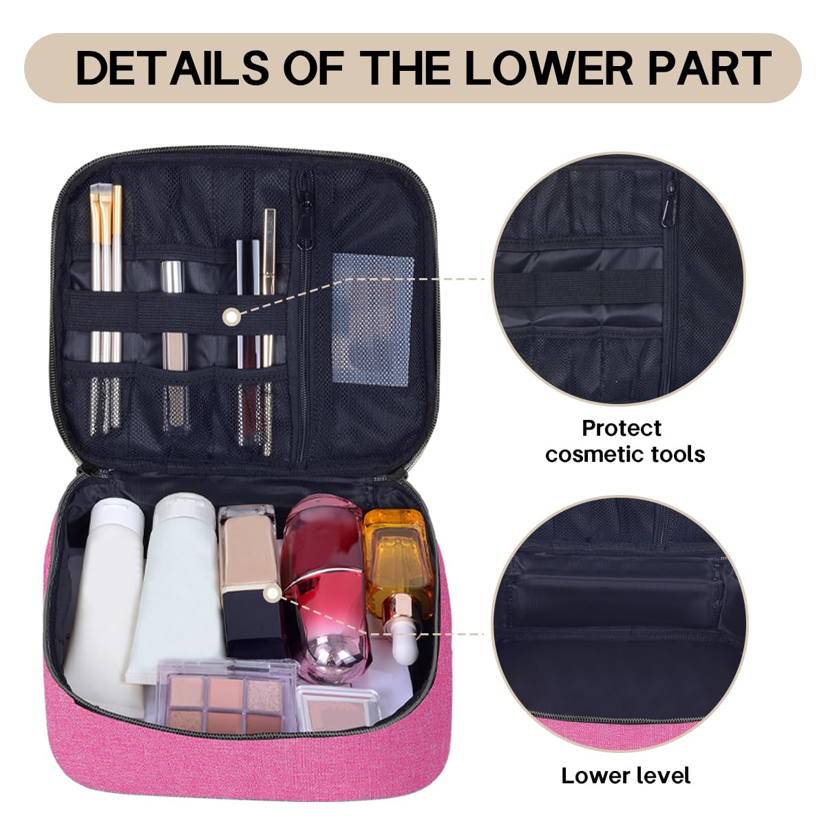TANPADUAJI Double Layer Makeup Bag Portable Large Cosmetic Case Organizer with Adjustable Dividers Storage Travel Bag for Accessories Brushes Conditioner and Skin Care Products (Wine)