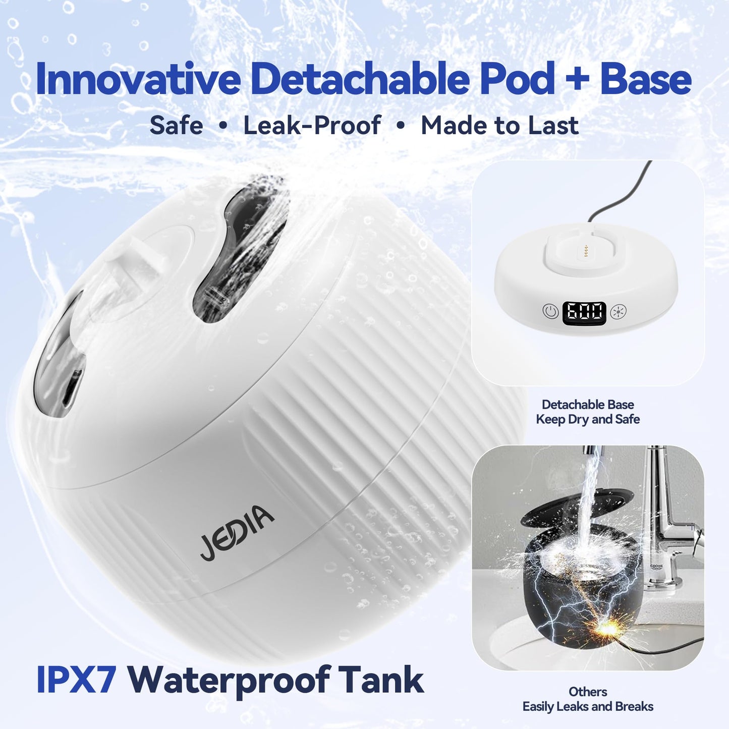 JEDIA Ultrasonic Retainer Cleaner – Detachable Denture Cleaner Machine with 4 Modes, 45kHz & Double Openable Windows Retainers Pod for Mouth Guard, Jewelry & Braces, 180ML Capacity – White