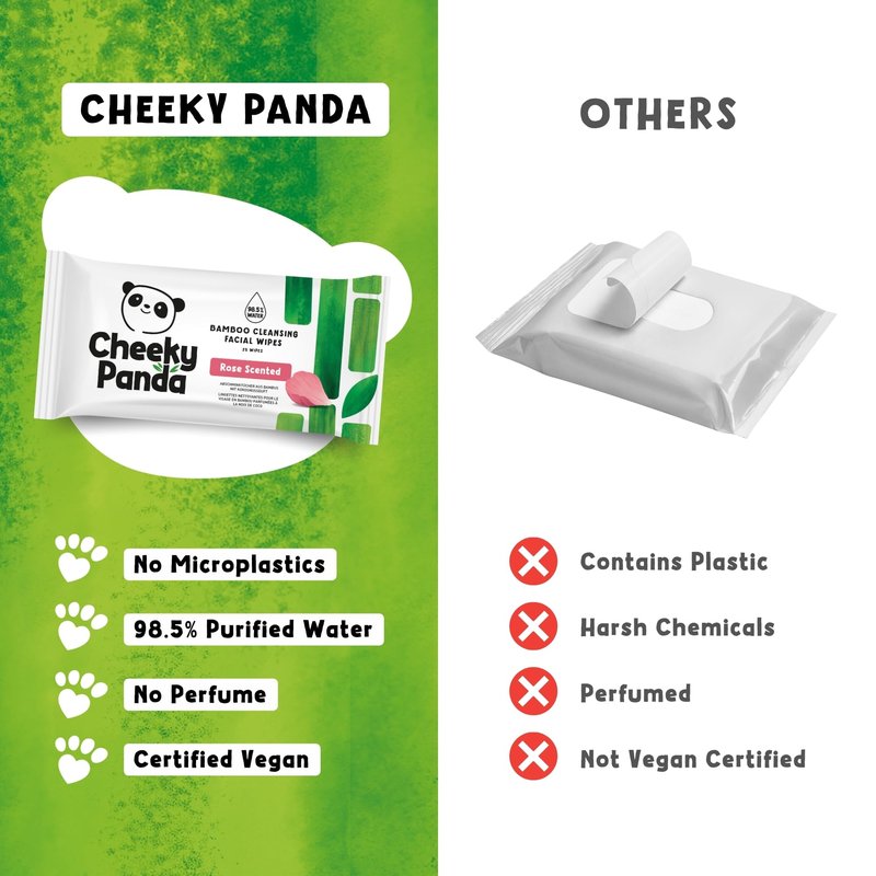 The Cheeky Panda Face Wipes | Rose Scented Biodegradable Makeup Remover Wipes | Pack of 25 Wet Wipes
