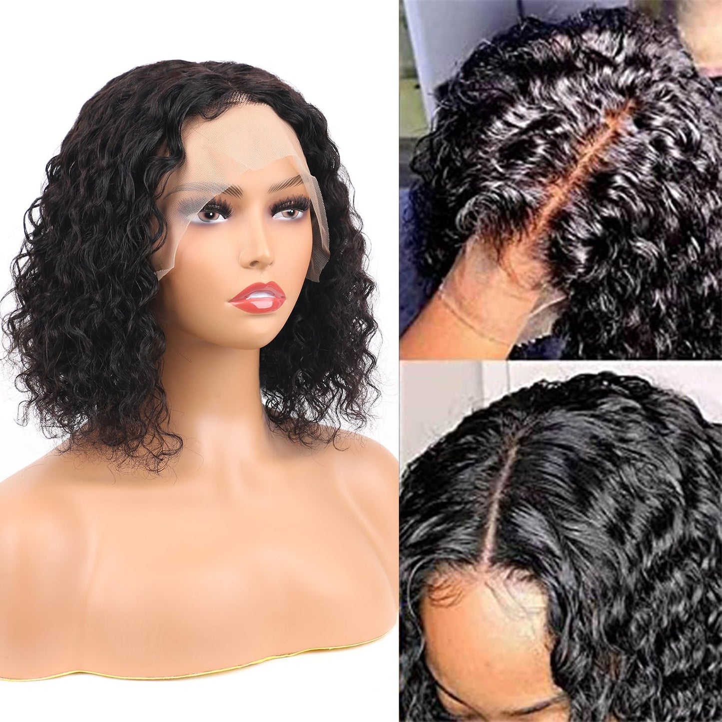 VIYAVIYA VIYAIVY Water Wave Lace Front Wig Deep T Part Bob Lace Wigs Brazilian Wet and Wavy Human Hair Wigs for Black Women Pre plucked Can be Dyed 12 Inch