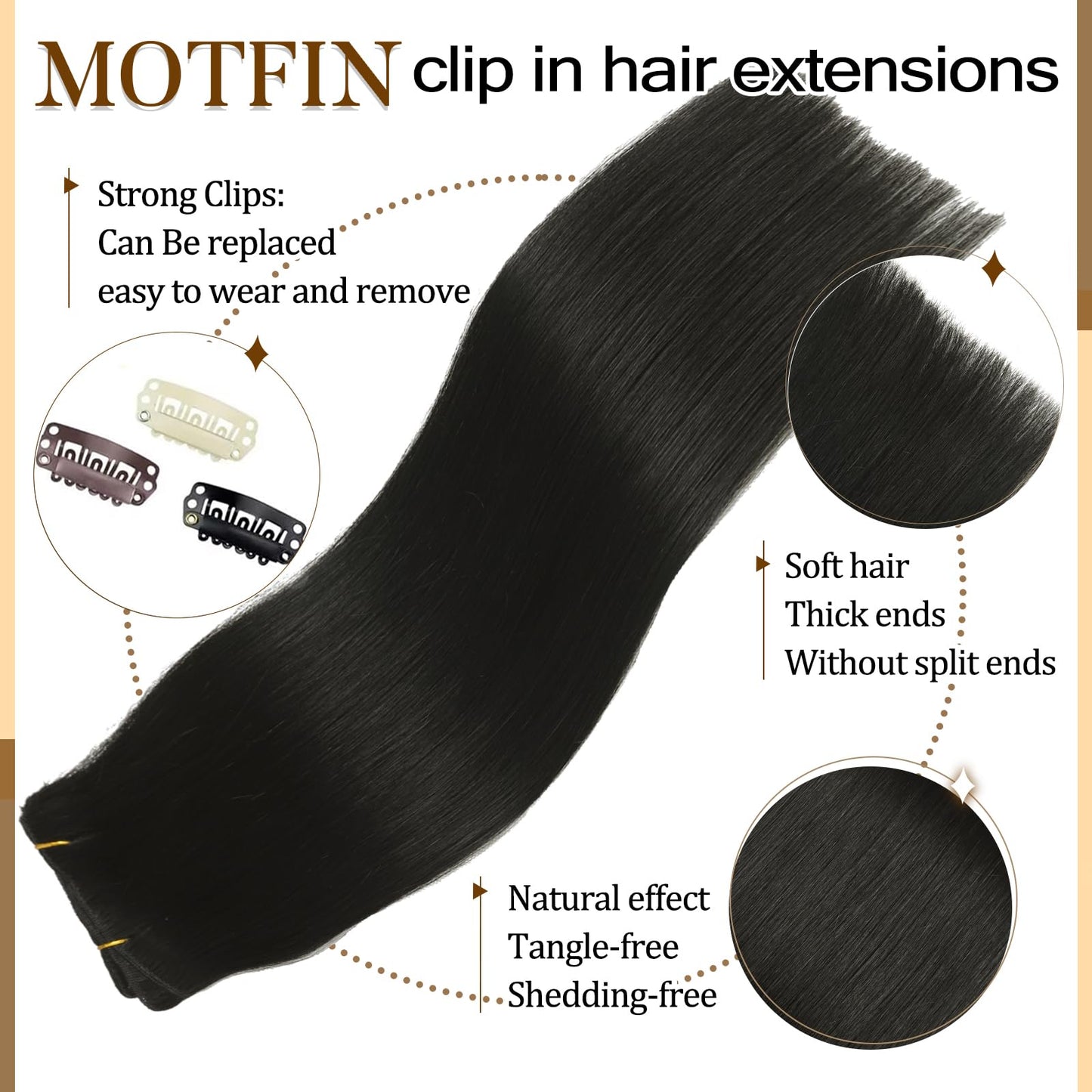 Clip in Hair Extensions Real Human Hair, 16 inch 90g, Balayage Invisible Remy Human hair Clip in Extensions for Women Seamless Straight 8Pcs Double Weft Natural Black