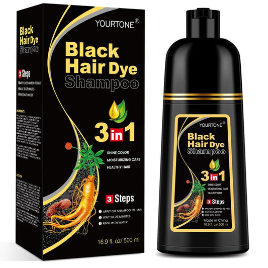 YOURTONE Black Hair Dye Shampoo 3 in 1 for Gray Hair Coverage, Hair Color Shampoo for Women Men, Herbal Ingredients Champu Para Pintar el Cabello (16.9 Oz)