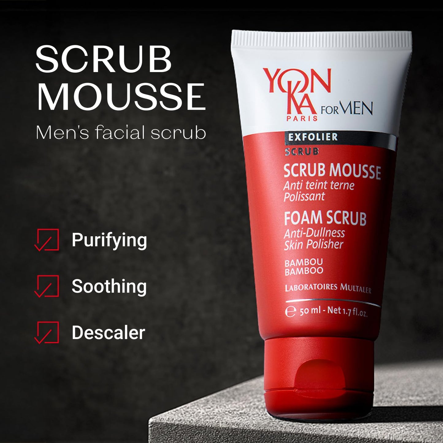 Yon-Ka Mens Foaming Scrub | Deep Cleansing Exfoliator | Gentle Gel Wash Tightens Pores and Prevents Ingrown Hairs | 1.7 fl oz