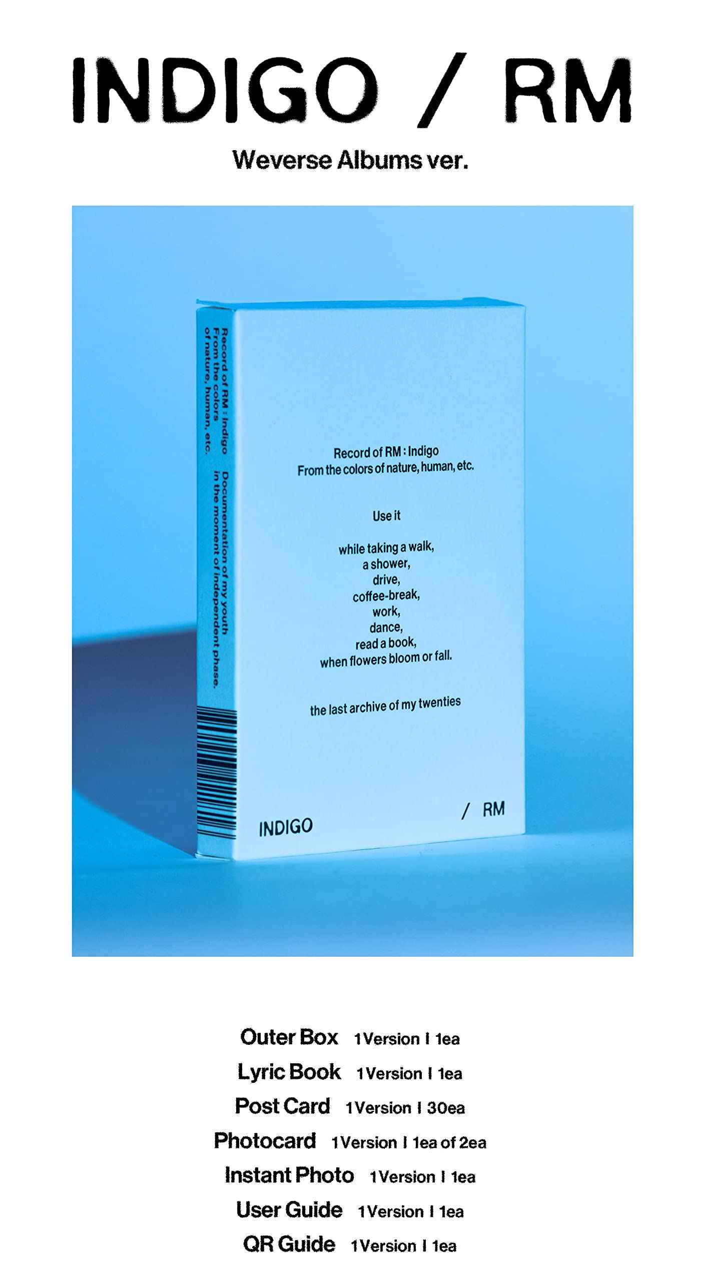 RM 'Indigo' Postcard Edition (Weverse Albums ver.)（韓国盤）