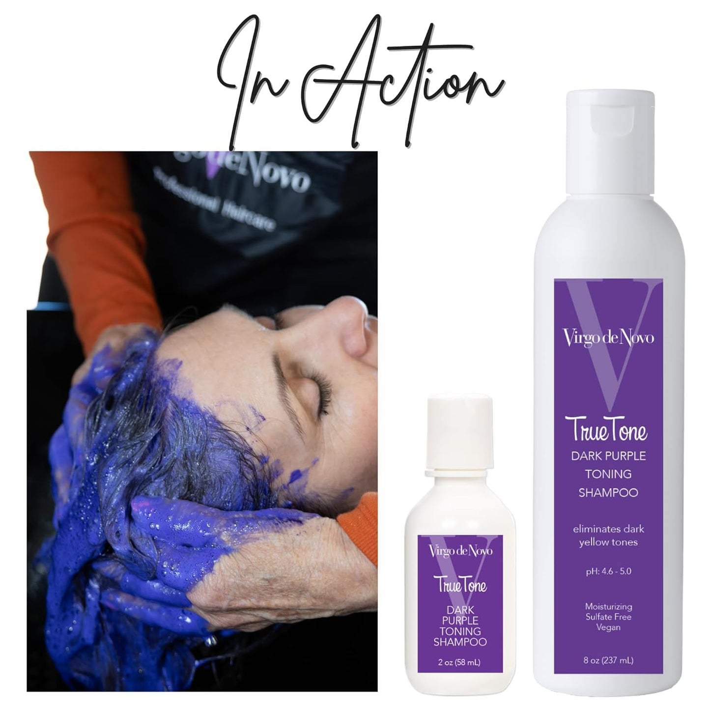 Virgo de Novo Dark Purple Toning Shampoo - Neutralizes Brassiness, Brightens Blonde & Grey Hair | Sulfate-Free, 8 oz
