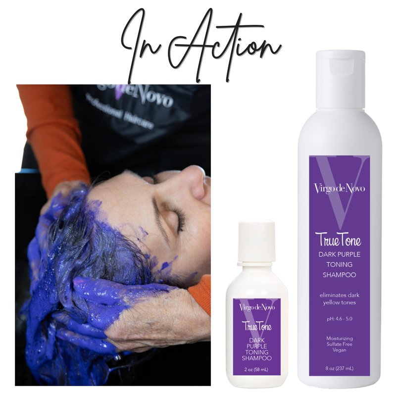 Virgo de Novo Dark Purple Toning Shampoo Neutralizes Dark Yellow & Brassy Tones, Brightens Blonde, Silver & Grey Hair, Sulfate-Free, Color-Safe, Non-Drying (8 oz)