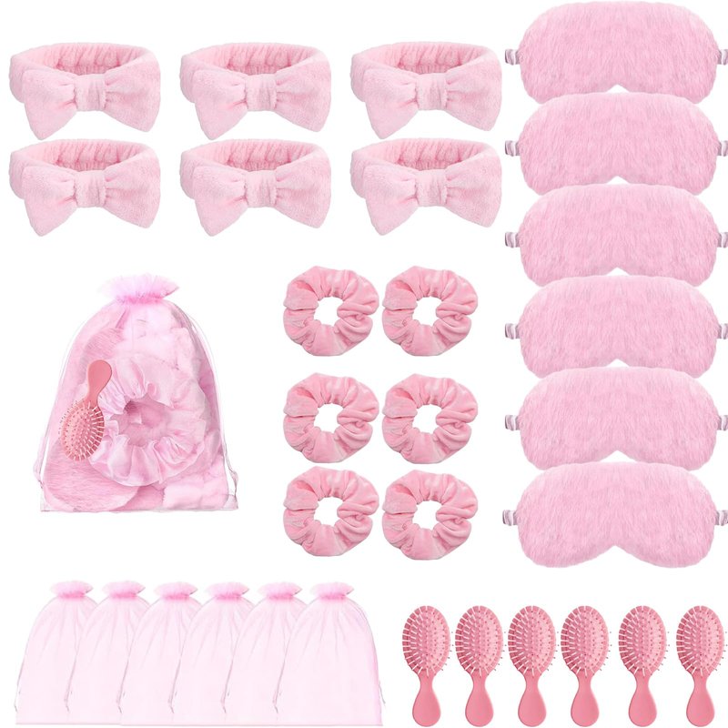 wepgjwmao 30 Pcs Sleepover Party Supplies for Women Slumber Party Supplies for Girls Spa Favor Headband Eye Mask Hair Scrunchies Comb Toiletry Bag(Pink)