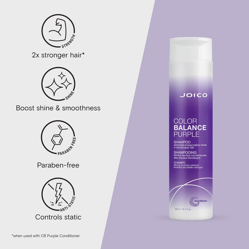 Joico Color Balance Purple Shampoo | For Cool Blonde, Gray Hair | Eliminate Brassy Yellow Tones | Boost Color Vibrancy & Shine | UV Protection | With Rosehip Oil & Green Tea Extract | 10.1 Fl Oz