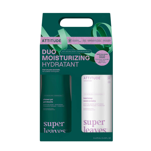 ATTITUDE Body Wash and Hand Soap Set, EWG Verified, Vegan Moisturizing Duo, Dermatologically Tested Shower Gel and Personal Care Products, White Tea Leaves, 16 Fl Oz each