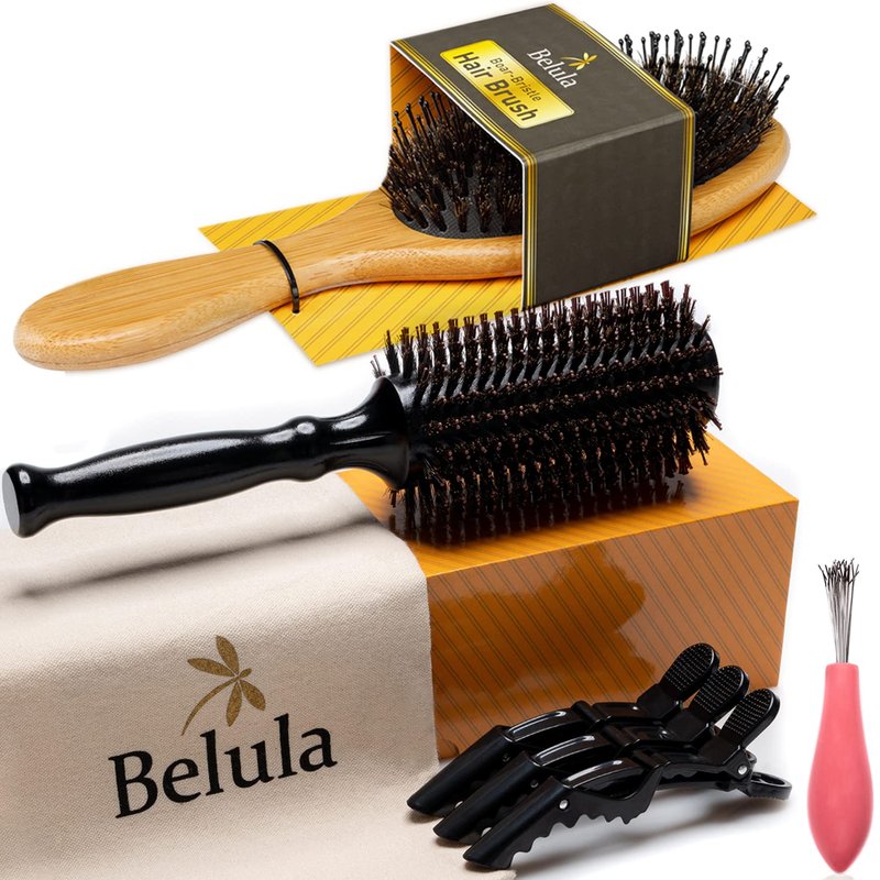 Add Volume Hair Set - Detangling Boar Bristle Brush for All Hair Types | 2-Inch Round Blow Drying Brush