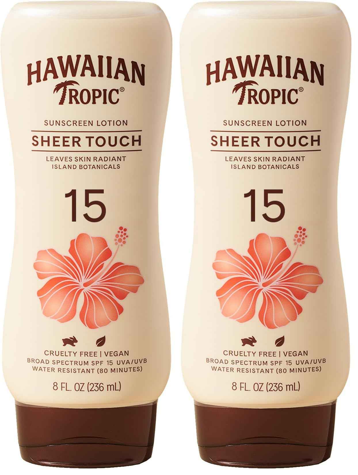 Hawaiian Tropic Sheer Touch Lotion Sunscreen SPF 15, 8oz | Hawaiian Tropic Sunscreen SPF 15, Sunblock, Broad Spectrum Sunscreen, Oxybenzone Free Sunscreen, Body Sunscreen SPF 15, 8oz (Pack of 2)