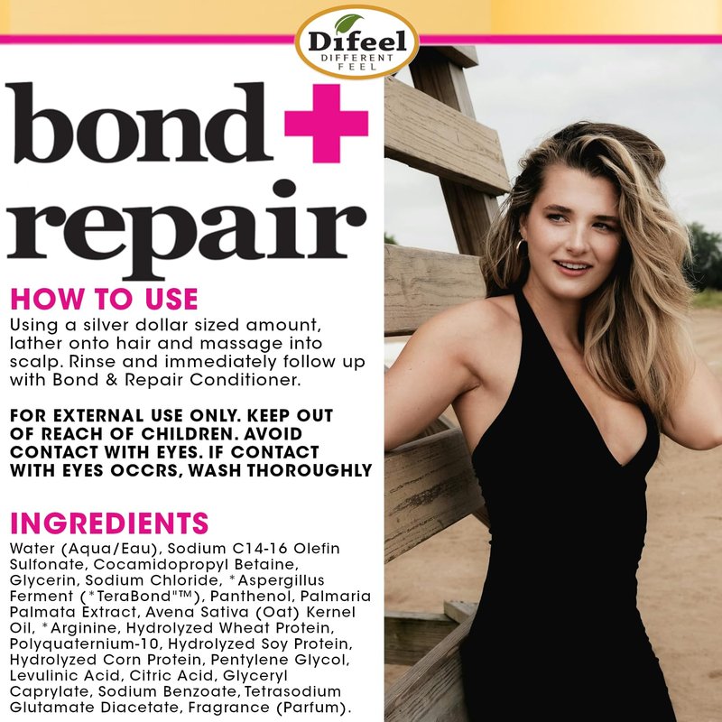 Difeel Bond & Repair Sulfate Free Shampoo, 33.8 oz - Restorative Bond Shampoo for Natural Hair