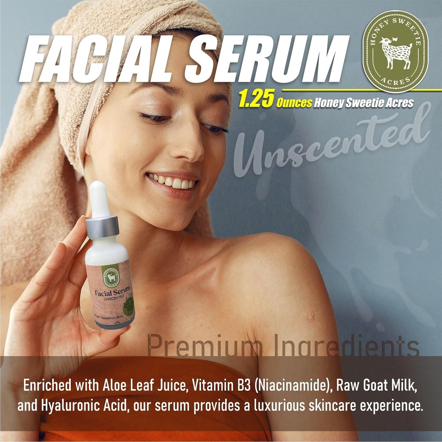 Vitamin B Facial Serum with Aloe & Niacinamide | Hydrating Raw Goat Milk & Hyaluronic Acid - 1.25 oz