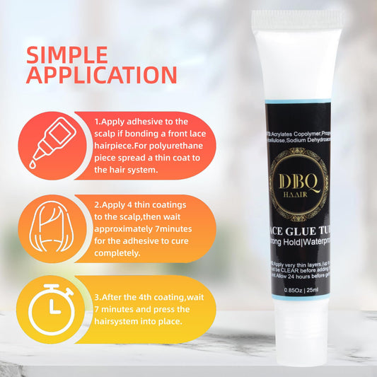 DBQ HaAIR 5OZ Big Bottle Waterproof Lace Glue for Wigs Strong Hold Glue for Wigs and Hair Systems - Invisible Bonding - Formulated for Oily Skin - Non Toxic - Water- Resistant-150ML