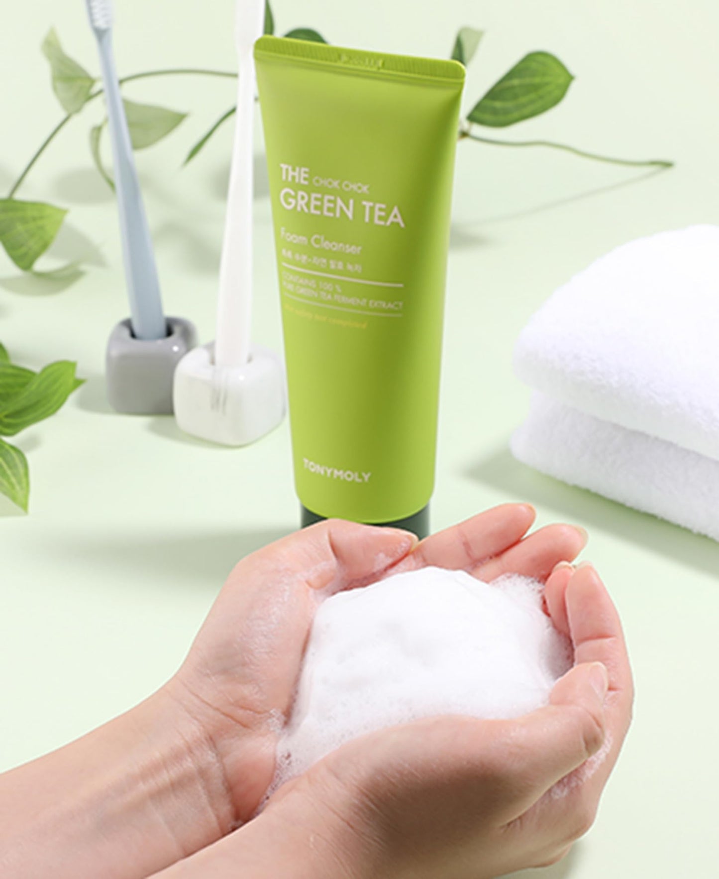 TONYMOLY The Chok Chok Green Tea Foaming Facial Cleanser – Hydrating Korean Face Wash for Women & Men, Gentle Daily Facial Cleanser with Green Tea Extract for Refreshing, Clean Skin