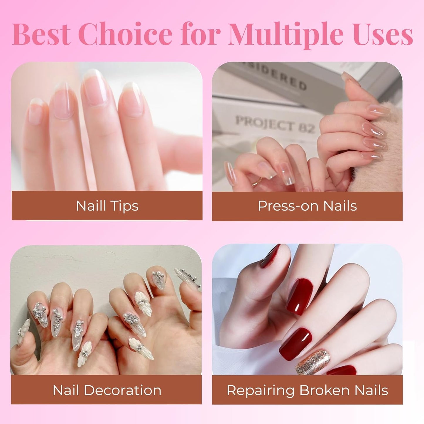 Super Strong Nail Glue for Acrylic Nails Press on Nails Professional Nail Glue for Nail Tips Fake Nails False Nails Long Lasting for Stick On Nails Broken Nails 0.07oz 12pcs