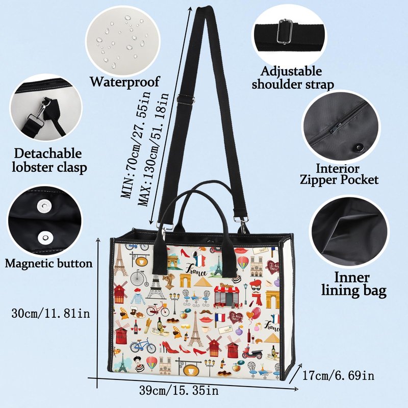 LEVLO France Travel Culture French Theme Pouch Bag Paris Landmarks Souvenir Gift (France LT)