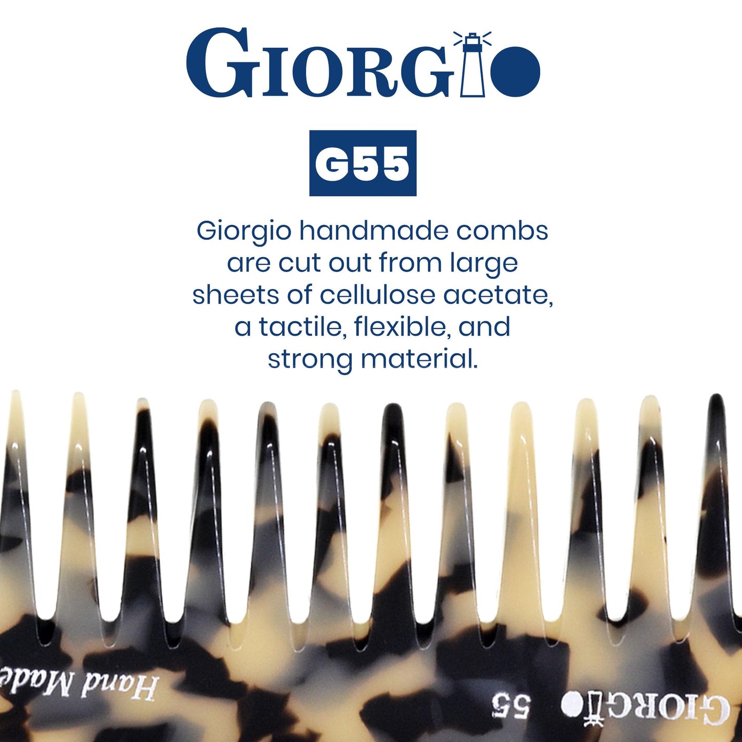 Giorgio G55 TW Wide Tooth Comb for Wet Hair Detangling Comb, Hair Comb for Thin to Medium Thickness Hair Detangler, Hair Combs for Women, Handmade Large Tooth Comb Rake Comb Saw-Cut and Hand Polished