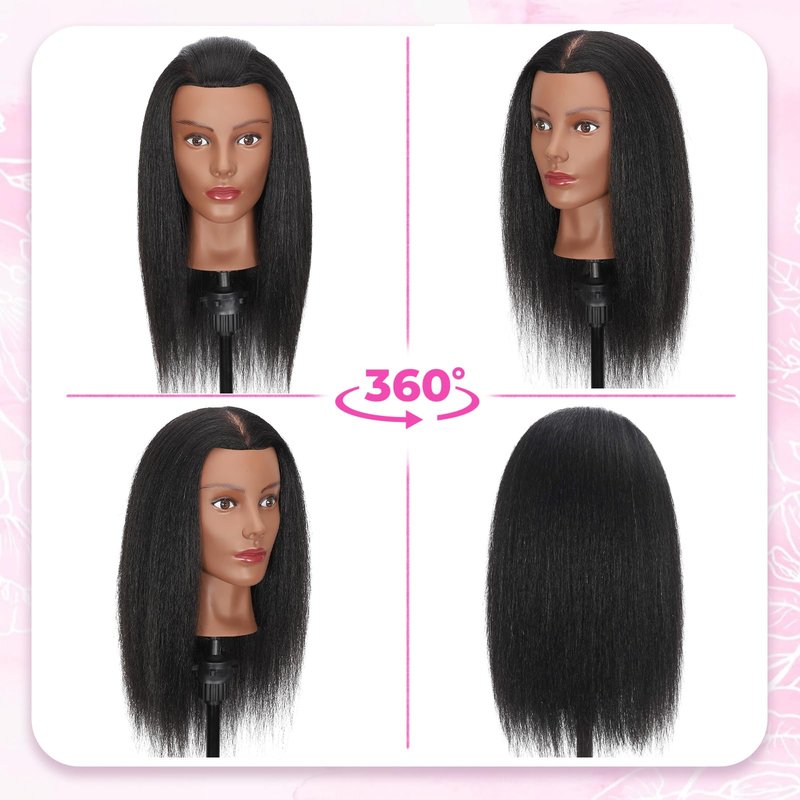 Mannequin Head Human Hair with 100% Real Hair Cosmetology Manikin Doll Head for Hair Styling 18" Mannequin Head for Braiding with Tripod Stand and Tools (Natural Black)