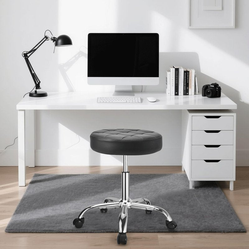 Height Adjustable Rolling Stool - PU Leather Swivel Chair for Home Office & Salon | Drafting Task Chair with Wheels