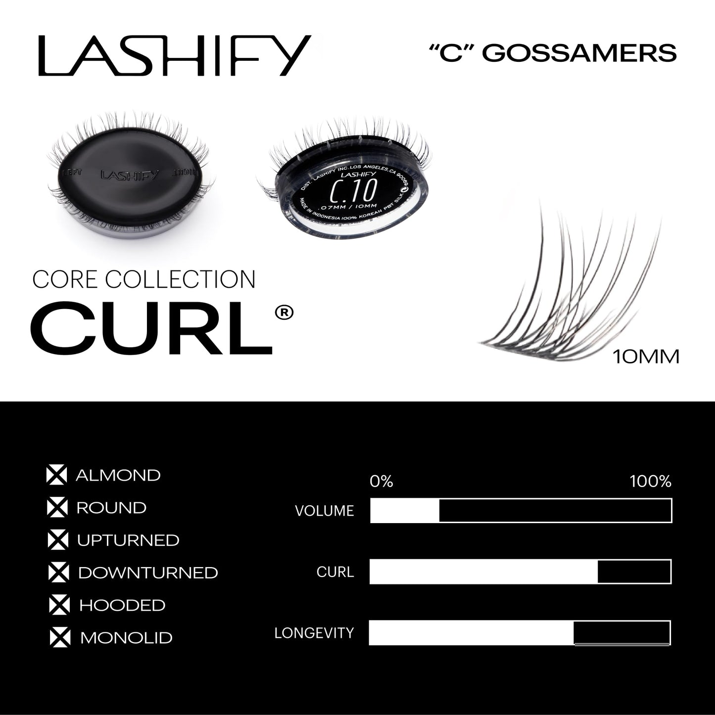Lashify Curl 12mm Gossamer DIY Eyelash Extensions Refill, Black, Easy False Eyelashes for a Natural Look