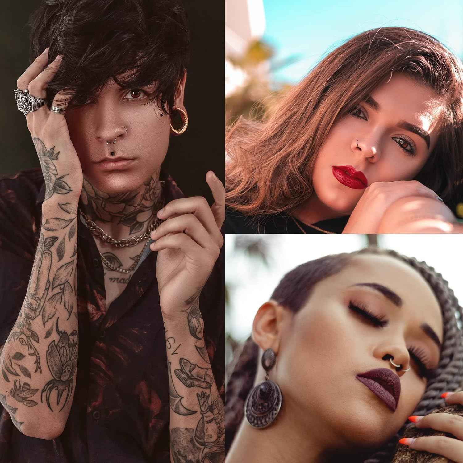 Yangna 7pcs Silicone Piercing Practice Kit with Acrylic Display Stand - Realistic Fake Ears, Nose, Tongue, Navel, Eye & Mouth Models for Piercing Training & Jewelry Display