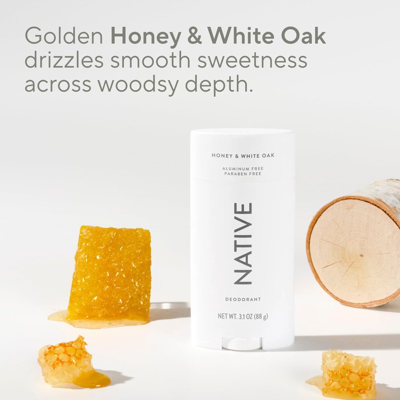 Native Aluminum Free Deodorant, Honey & White Oak, Large Size Stick, 72 Hour Odor Control, for Women & Men, Contains Naturally Derived Ingredients, 3.1 oz