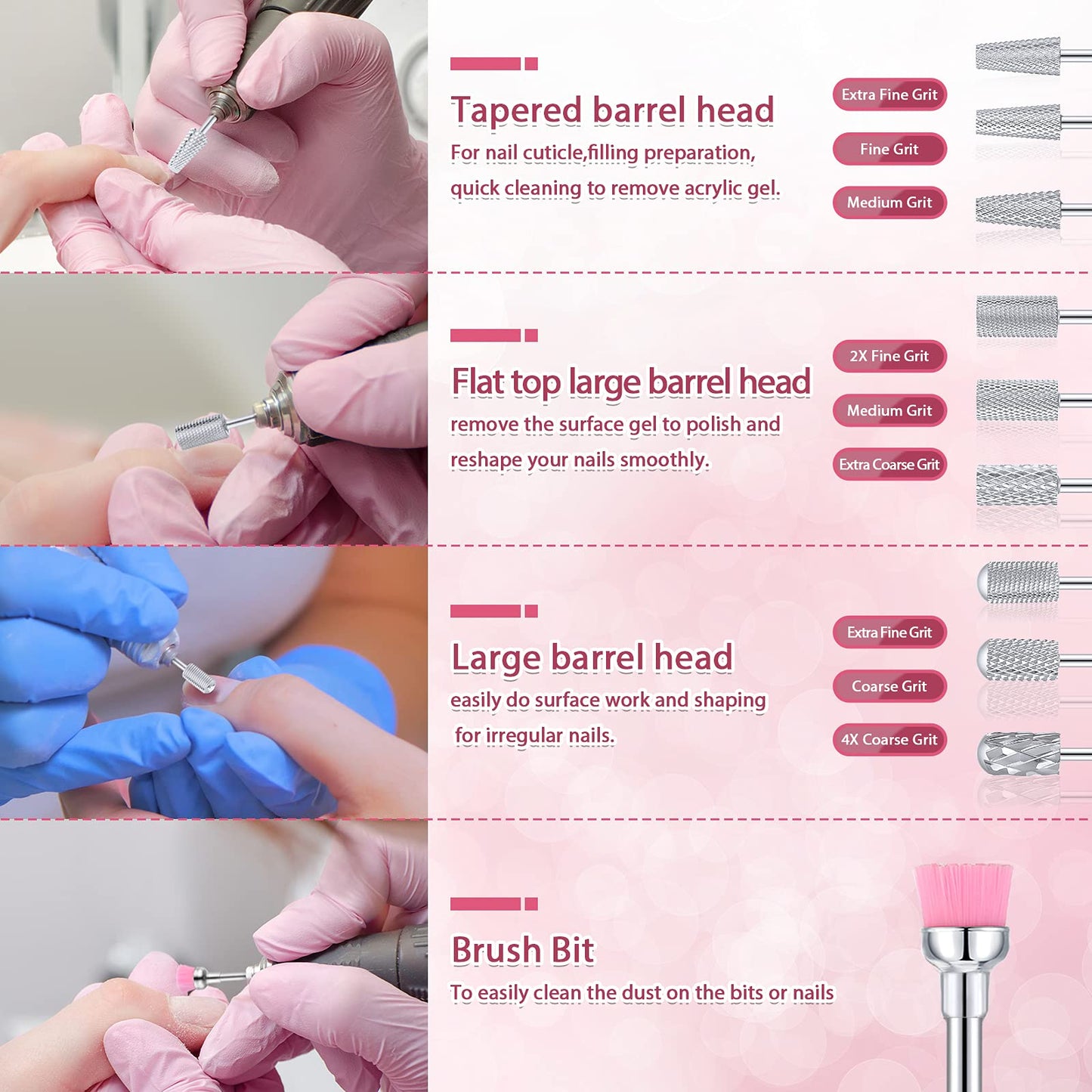Honoson 10 Pcs Nail Drill Bits Set, 3/32 Inch Cuticle Tungsten Carbide Bit for Nail Drill Nails, File Remove Acrylic Gel Polish Manicure Pedicure Tool for Salon Home Supplies(Silver)