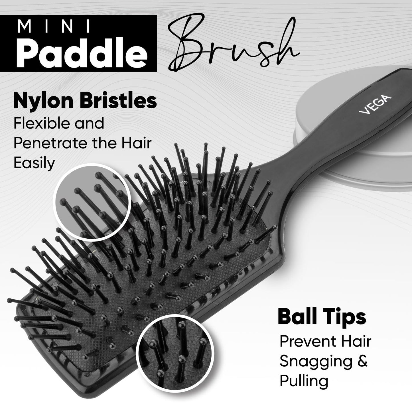 Vega Mini Paddle Brush - Lightweight Detangling Hair Tool for Smooth, Shiny Hair