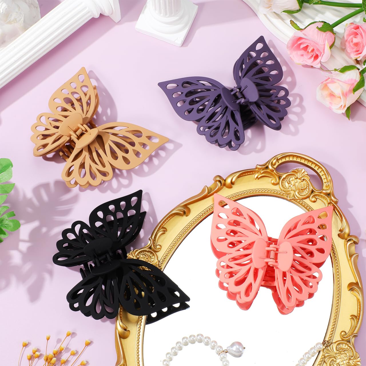 LALADEFIEE Butterfly Hair Clips Set of 8 Large Jaw Clips for Women and Girls Matte Finish Hair Barrettes Strong Hold