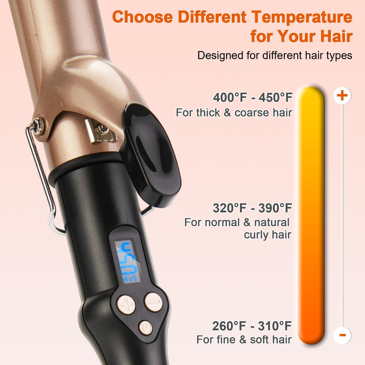Curling Iron 1 1/4 Inch for Medium and Long Hair Professional Tourmaline Ceramic Barrel Curler with Clamp Dual Voltage Adjustable Temperature Long-Lasting Results Black