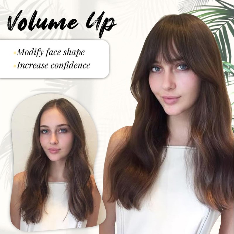 Ms Taj 18 Inch Hair Topper with Clip in Bangs, Synthetic Fluffy 4"x5" Layered Straight Toppers for Women, 360° 3D Cover Bangs Hairpiece for Thinning Hair(Natural Blonde with Dark Root)