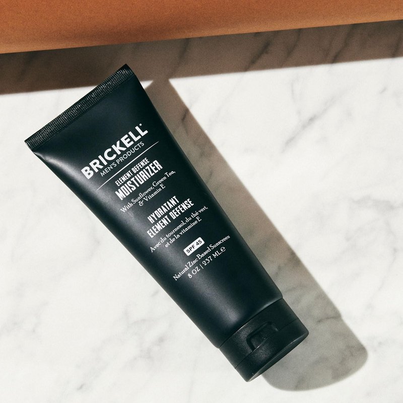 Brickell Men's Element Defense SPF45 Moisturizer for Men, Mineral Sunscreen, Hydrates and Protects Skin Against UVA/UVB Rays, With Zinc, Vitamin E, and Green Tea, 8 Ounce, Unscented