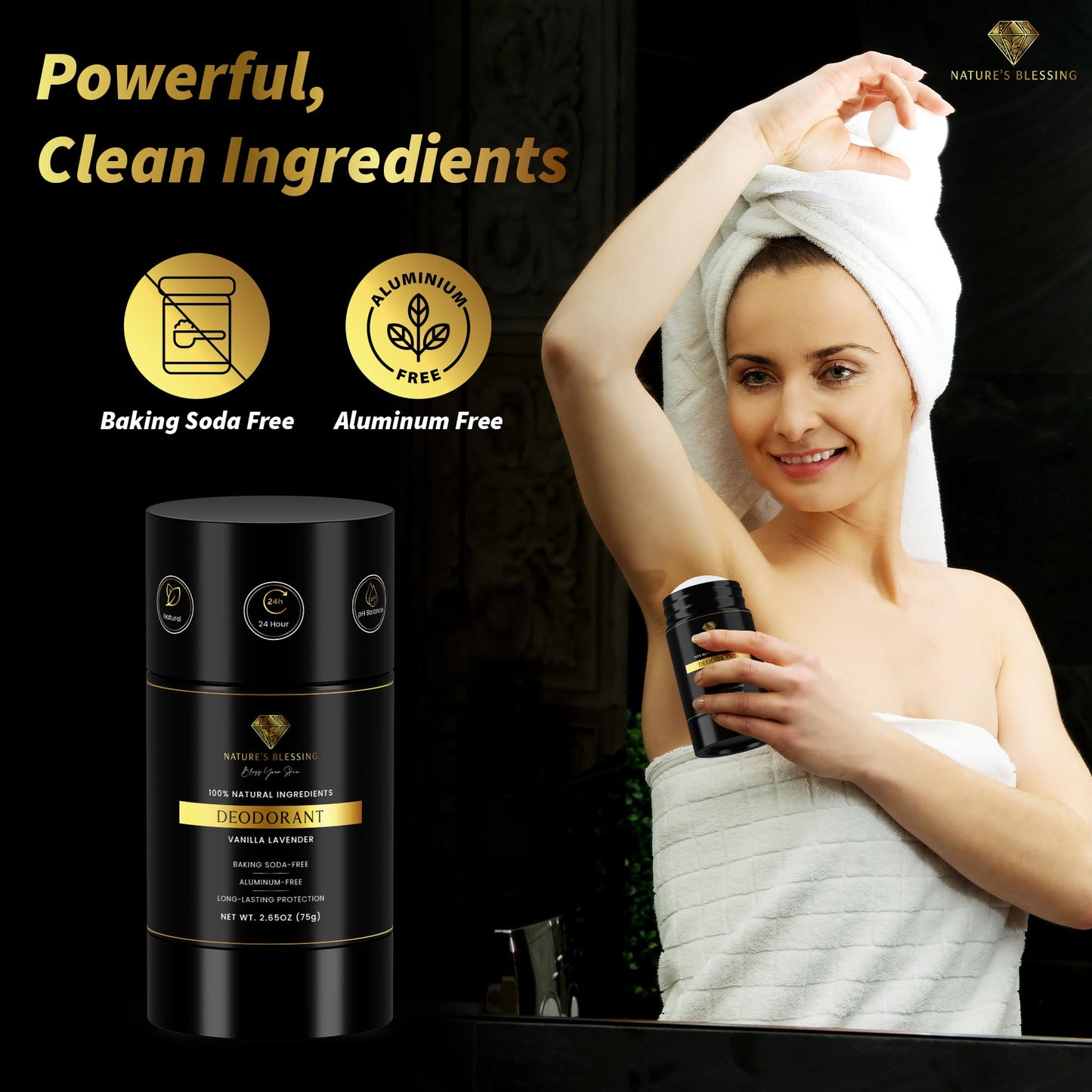 100% Natural Deodorant - Baking Soda & Aluminum Free - Gentle for Sensitive Skin - Long Lasting Protection (Vanilla Lavender)