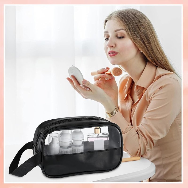 Clear Cosmetic Bags Set - 18 Pcs Waterproof Makeup & Toiletry Organizers for Women | Portable Travel Essentials (Black)