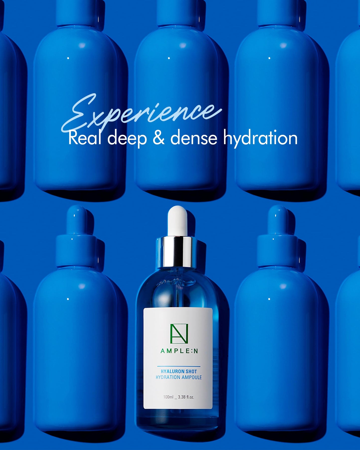 AMPLE:N Hyaluron Shot Hydration Serum – Plumping Face Serum with Hyaluronic Acid and Xylitol - Ultra Hydrating Moisturizer to Reduce Wrinkles and Restore Vitality and Glow, 3.38 fl.oz.