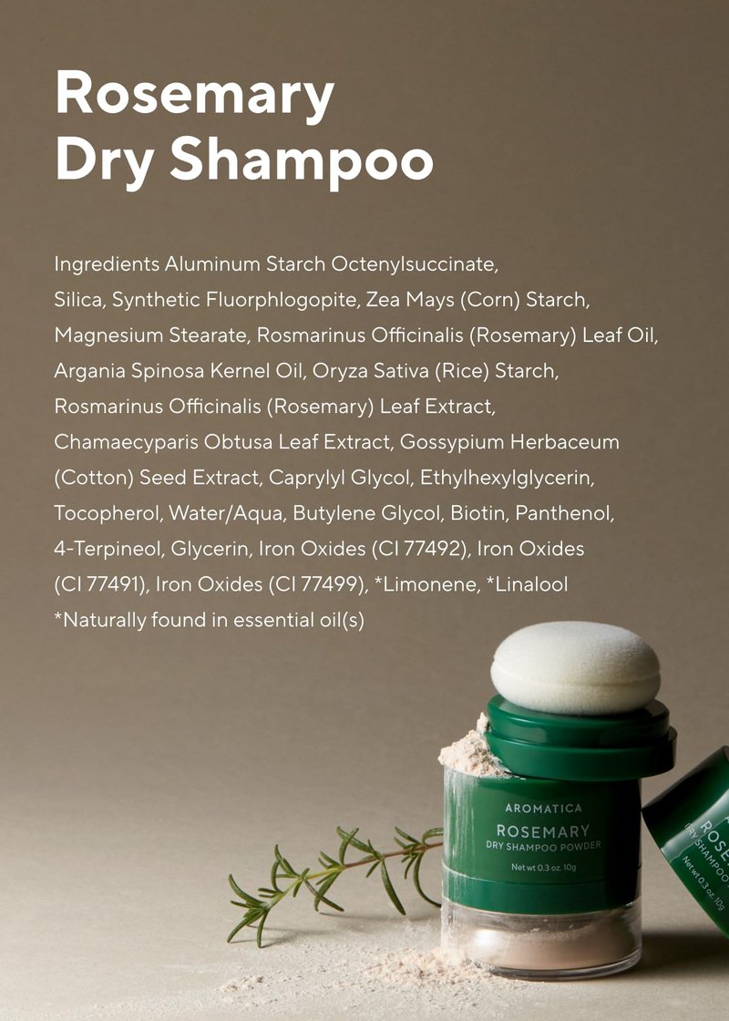 AROMATICA Rosemary Dry Shampoo Powder, Travel Size (10g/0.3oz) - Root Lifting & Volumizing Hair Powder with Panthenol + Biotin, Oil-Absorbing, Non-Aerosol, Talc-Free, Korean Hair Care, for Women