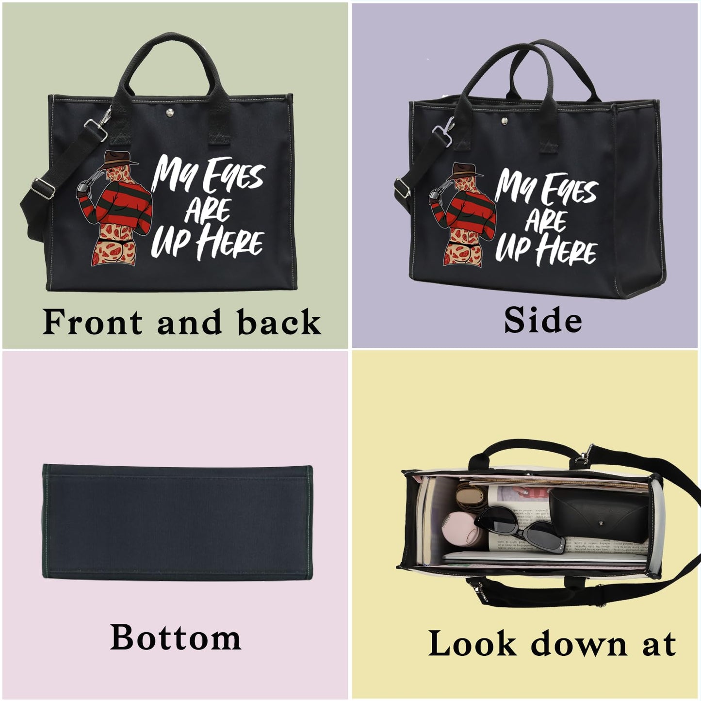 WZMPA Horror Movie Cosmetic Makeup Bag - Inspired Gift 'My Eyes Are Up Here' Zipper Pouch Bag For Movie Fans (Eyes Up Here BG)