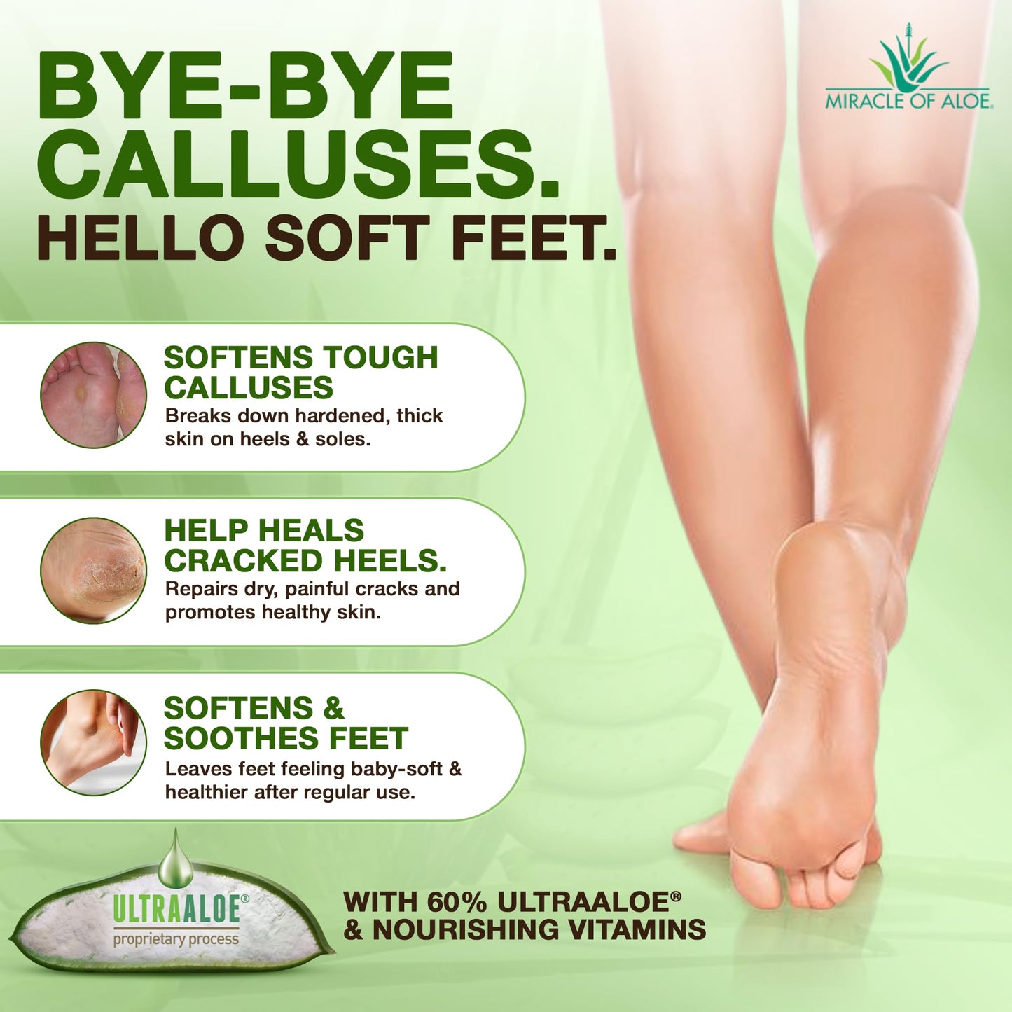 Miracle Foot Repair Cream (32 oz) Repairs Dry Cracked Heels and Feet, 60% Pure UltraAloe Moisturizes, Softens, and Repairs
