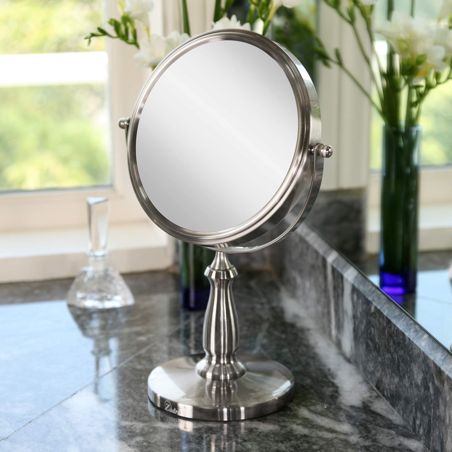 Zadro 9" W x 13" H Round Non-Lighted Makeup Mirror 8X 1X Magnifying Makeup Mirrors Rotating Head Makeup Mirror for Desk