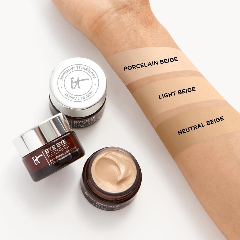 IT Cosmetics Bye Bye Redness Full Coverage Color Correcting Cream (Neutral Beige) - Redness Neutralizing Tinted Face Moisturizer, 12HR Hydration, Hyaluronic Acid, Colloidal Oatmeal - 0.37 fl oz