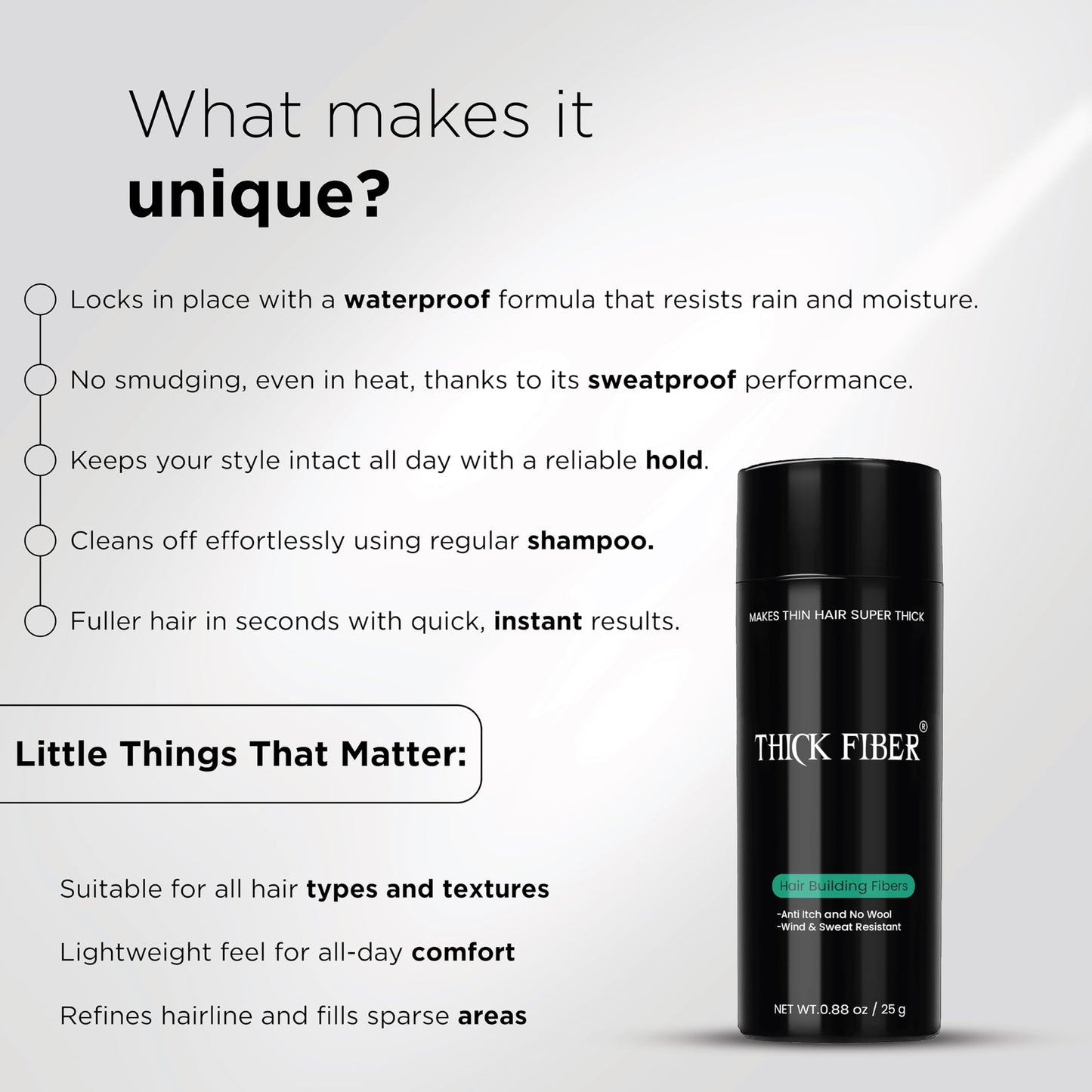 THICK FIBER Hair Fibers for Thinning Hair & Bald spots (DARK BROWN, Pack of 2) - 25g Bottle - Conceals Hair Loss in Seconds - Hair Powder For Women & Men