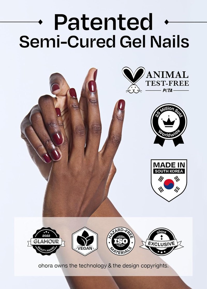 Ohora Semi Cured Gel Nail Set - Onyx & Cream Moss | Easy Peel Remover for Salon-Quality Nails
