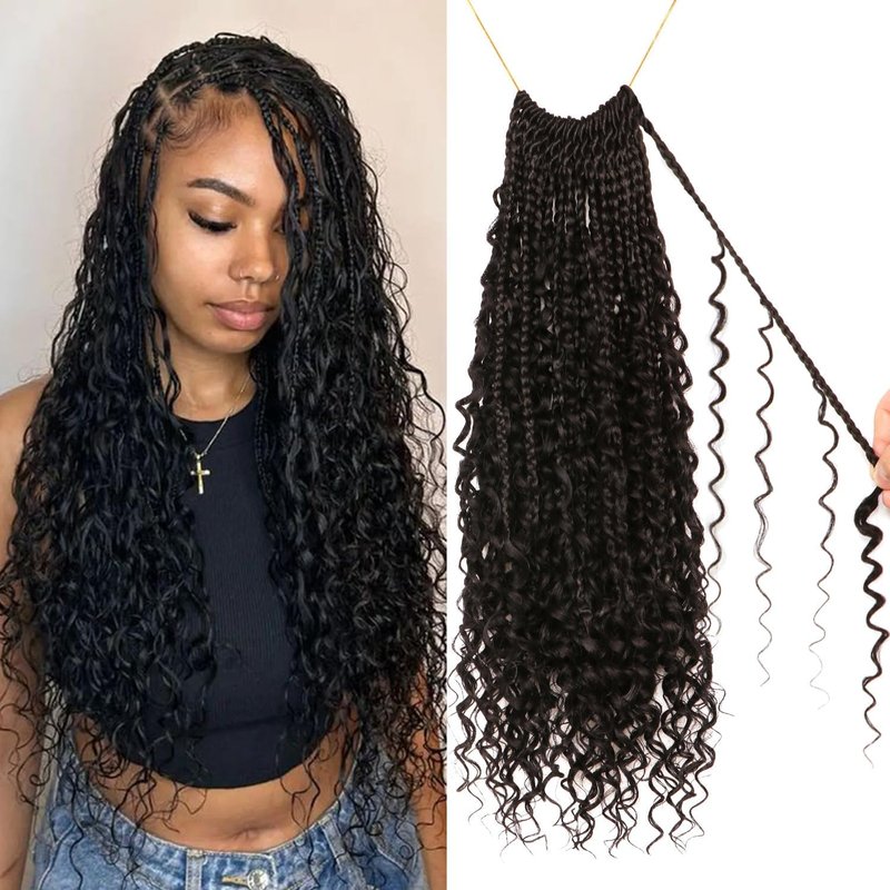 Goddess Boho Box Braids Crochet Hair-8 Packs 18 Inch Crochet Box Braids for Black Women Pre Looped (1B#, 18 Inch(Pack of 8))
