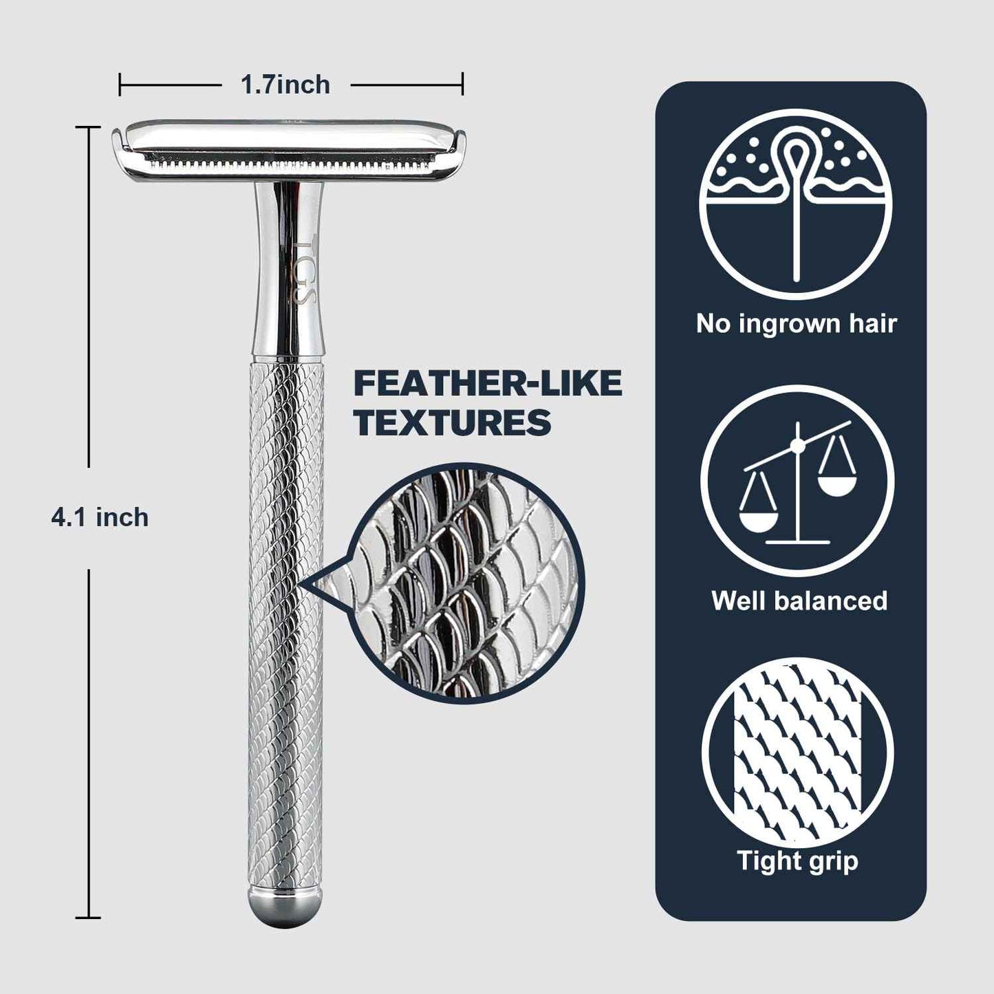 TGS Double Edge Safety Razor with 10 Razor Blades Refill, Single Blade Razor for Men Women, Zero Waste Reusable Eco-Friendly Metal Razor for Closed Smooth Shave - Chrome