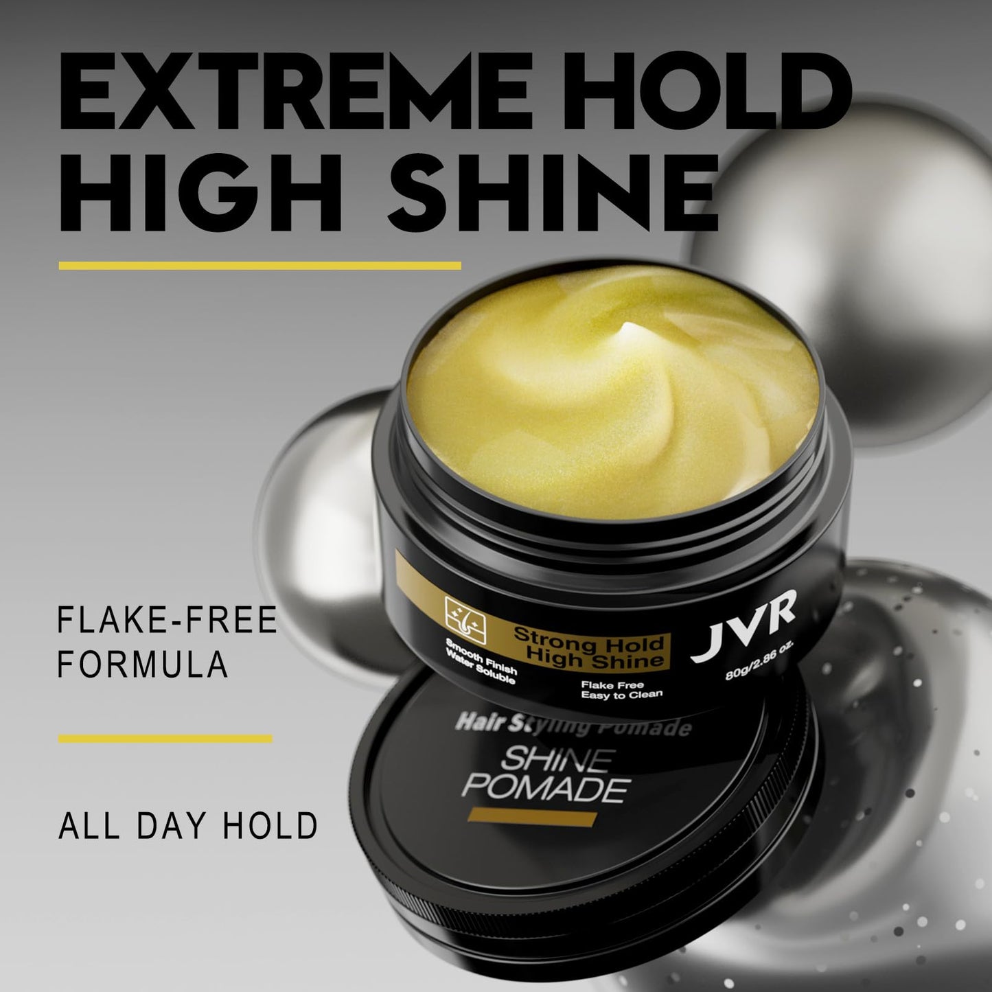 JVR Men's Hair Pomade, Hair Styling Pomade For Men, Strong Hold with High Shine Hair Gel Water Based Hair Cream Flake Free, Easy To Wash Out For All Hair Types