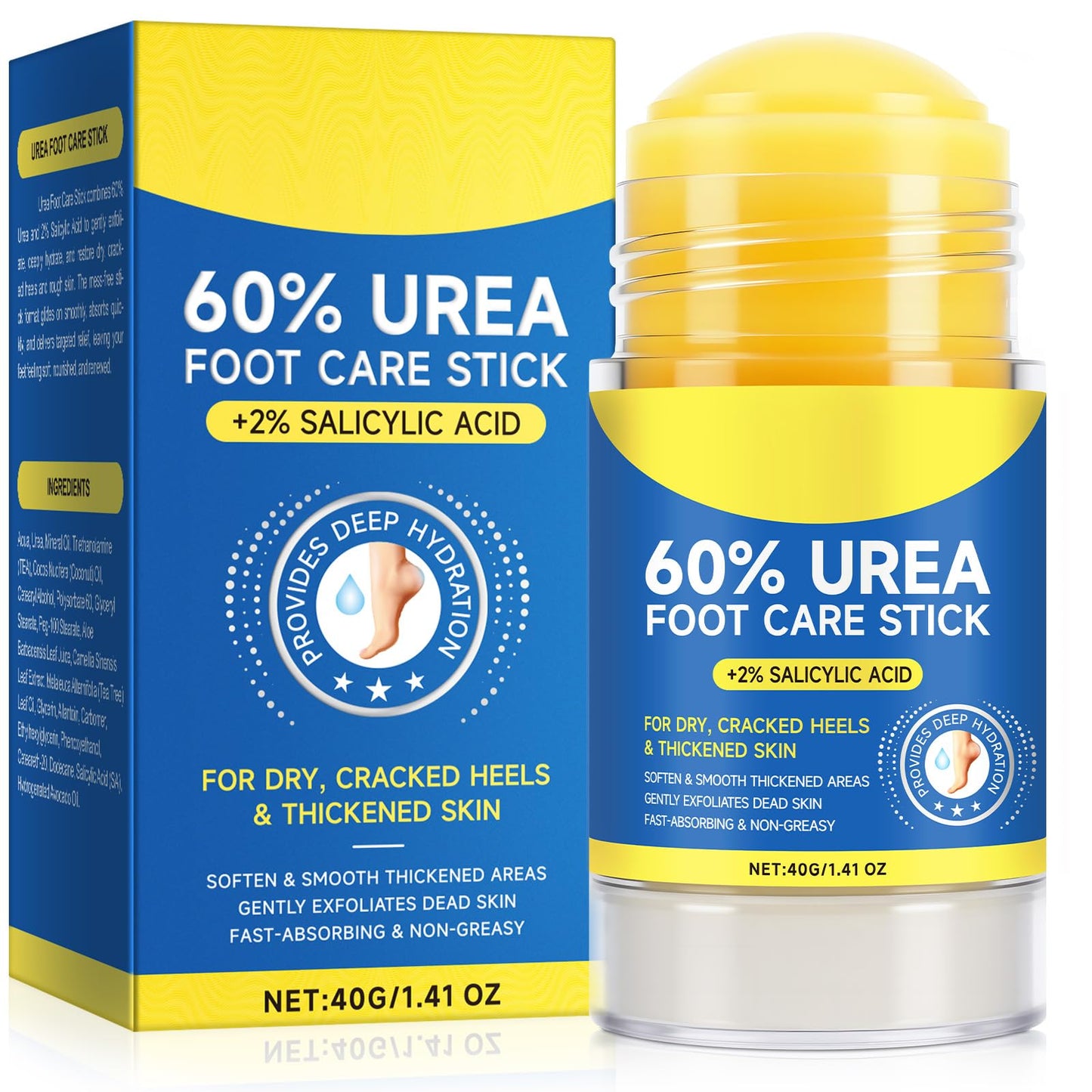 APUUFYQC Urea Cream Stick 60% plus 2% Salicylic Acid, Foot Cream Moisturizer for Dry Cracked Feet, Knees, Elbows, Hands, Moisturizes and Hydrates the Dry Skin, Skin Softener, 1.41 Oz ﻿