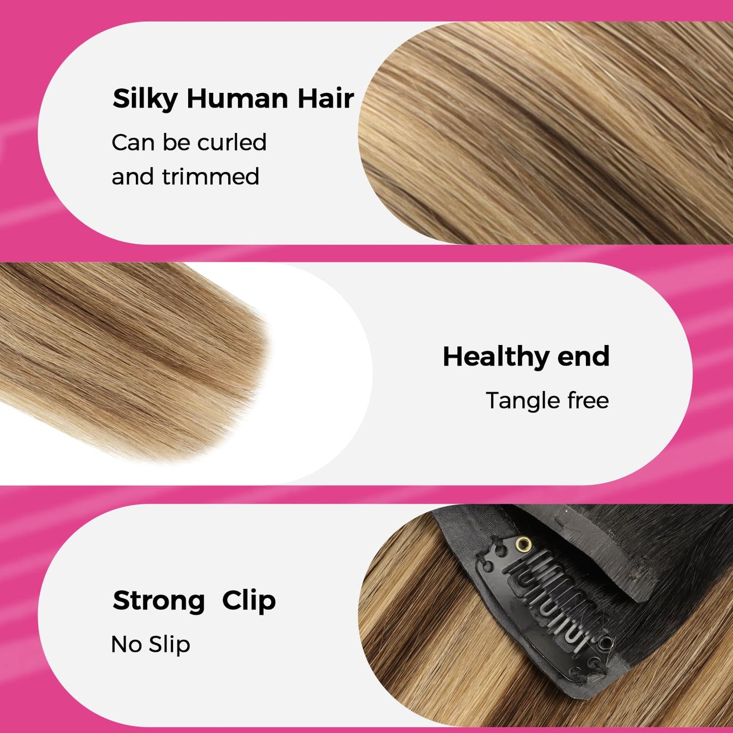 Lashey Seamless Clip in Hair Extensions Human Hair Ombre Balayage Ash Brown Highlighted Honey Blonde with Natural Black Dark Roots Hair Extensions Real Human Hair 43g 4pcs 16 Inch Straight Clip ins